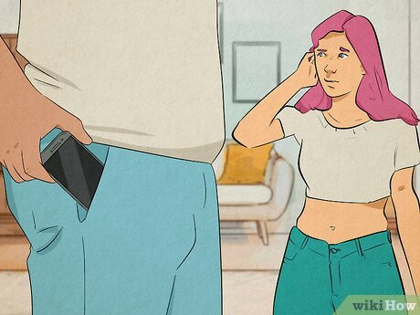 Step 2 He’s secretive about his phone.